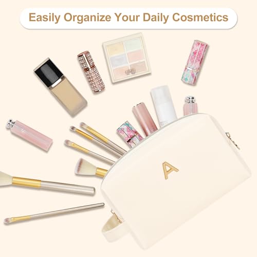 Personalized Initial Makeup Bag - Waterproof PU Leather Cosmetic Travel Pouch