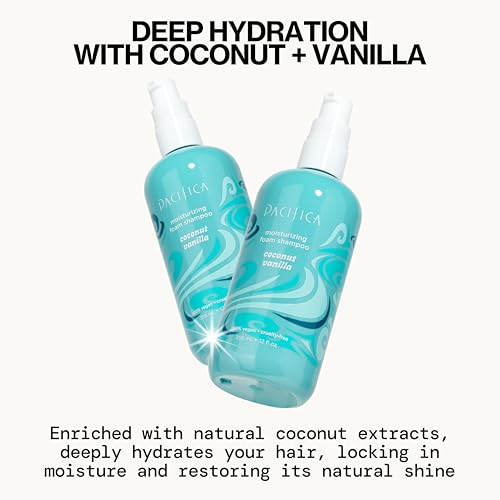 Pacifica Coconut Vanilla Moisturizing Foam Shampoo - Hydrating Sulfate-Free Hair Cleanser, 12 Fl Oz