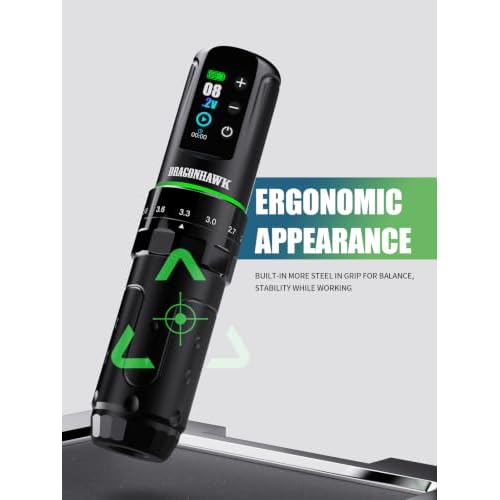 Dragonhawk L3 Wireless Tattoo Kit, Complete Tattoo Gun Kit for Beginners, Adjustable 7 Stroke Tattoo Pen Machine 2.4-4.2mm, Mcore Motor, RCA Corded Backup, Dual 2000mAh Batteries, Tattoo Supplies Set