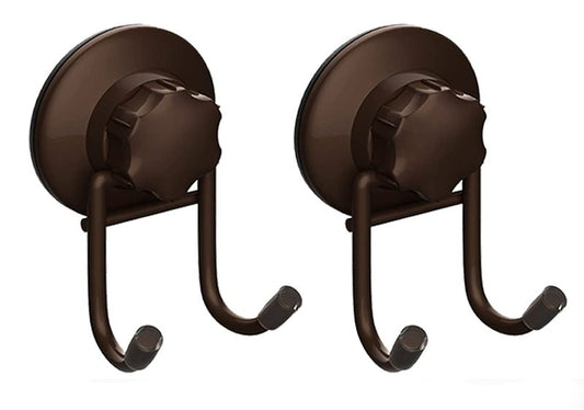 SANNO Suction Cup Hooks, Shower Squeegee Holder Towel Robe Loofah Hanging Hook for Bathroom Kitchen, Bathroom Accessories, Bronze (2 Pack)