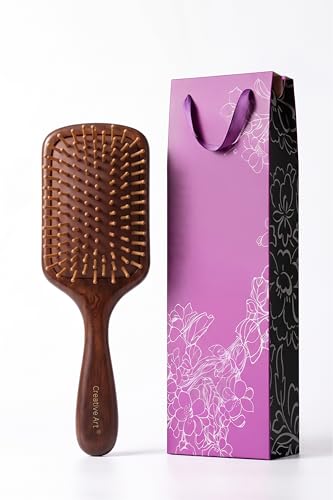 Creative Art Wooden Paddle Hair Brush with Scalp Massage Cushion