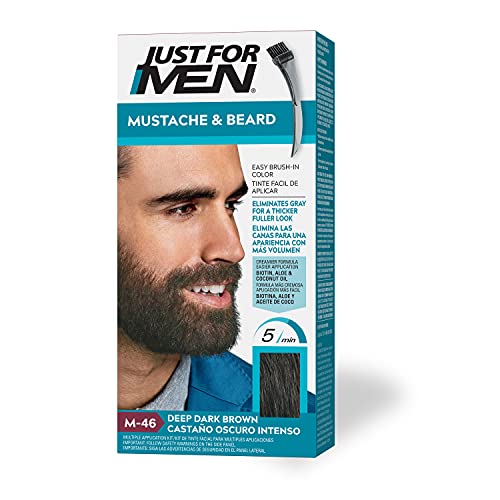 Just For Men Mustache & Beard, multiple uses Beard Dye for Men with Brush, With Keratin Biotin Aloe and Coconut Oil for Healthy Facial Hair - Deep Dark Brown, M-46, Pack of 1