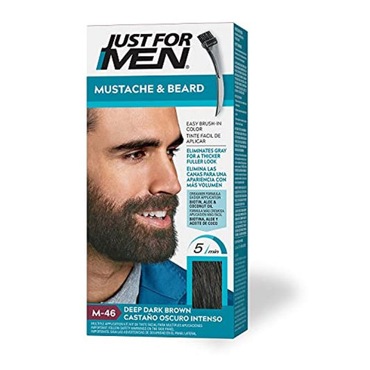 Just For Men Mustache & Beard, multiple uses Beard Dye for Men with Brush, With Keratin Biotin Aloe and Coconut Oil for Healthy Facial Hair - Deep Dark Brown, M-46, Pack of 1