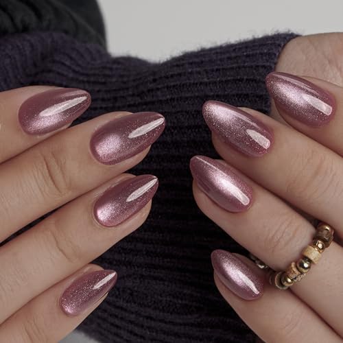 CurvLife Press On Nails - 32PCS Pink Purple Cat Eye Soft Gel
