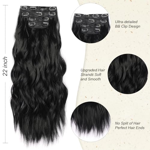 NOTICEME 22in Wavy Clip-In Hair Extensions Set 200g Natural Black #1B