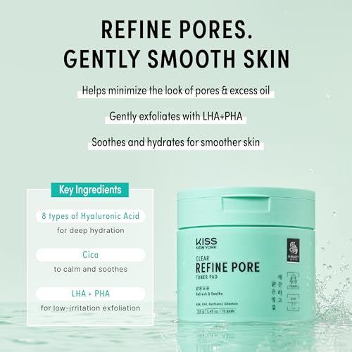 KISS New York Clear Refine Pore Toner Pads - Exfoliating AHA BHA Facial Pads