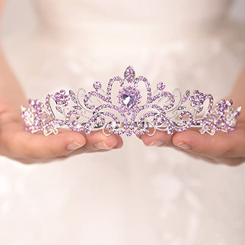 JWICOS Light Purple Crystal Tiara and Crown for Women Elegant Princess Headpiece with Comb Wedding Prom Birthday
