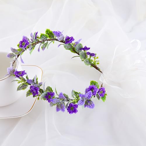 Vivivalue Purple Elf Crown Headband Woodland Elven Headpiece Women Flower Halo
