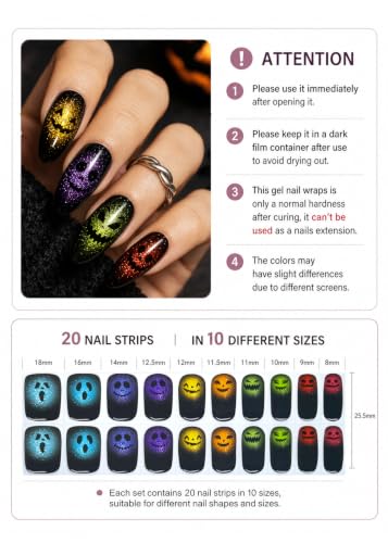 Halloween Wahrshei Cat Eye Ghost Face Semi Cured Gel Nail Strips 20pcs - A5