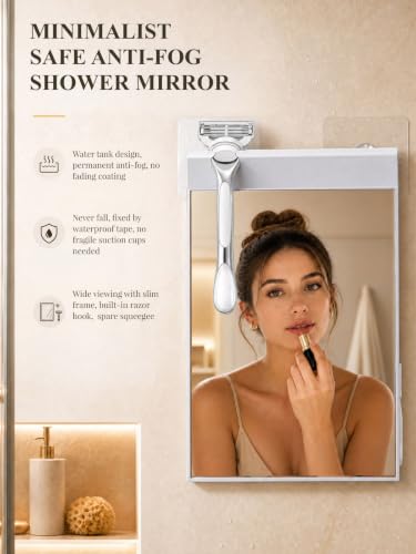Large Anti-Fog Shower Mirror for Shaving - White Bathroom Mirror
