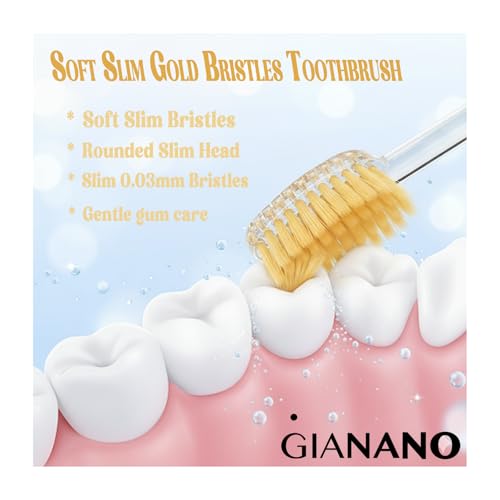 GIANANO 4-Pack Soft Slim Gold Bristle Toothbrush Set for Sensitive Gums