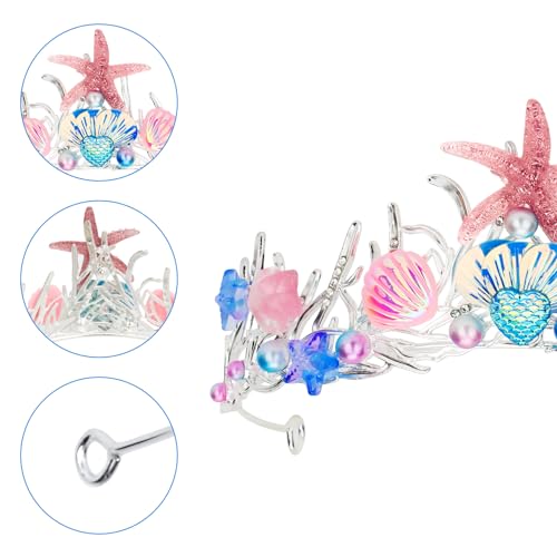 Pink Mermaid Tiara for Women - Pearl Crown with Seashell & Starfish Design