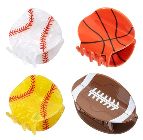 Sports Hair Claw Clips for Women - 4 Piece Game Day Acrylic Accessories