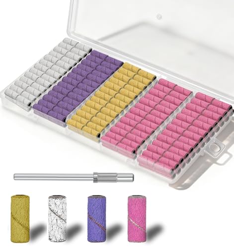 Lumcrissy 250Pcs Multi-Color Mini Nail Sanding Bands Set with 3mm Mandrel – Fine Grit for Acrylic & Gel Nails, Color1#