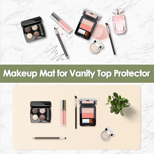 TOHONFOO Makeup Mat for Vanity Desk - 23.6x11.8in, Beige & Olive Green