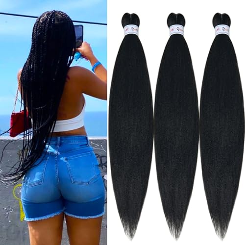 Ai Yuchen 26-Inch Pre-Stretched Black Braiding Hair - 3 Packs