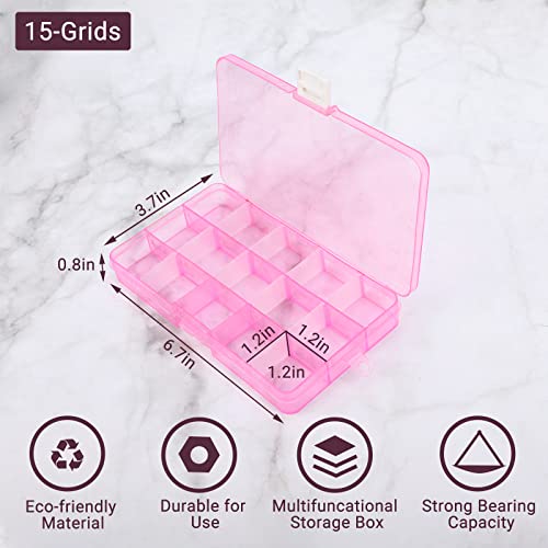 COSICS 4PCS Small Plastic Jewelry & Bead Organizer Case with Adjustable Dividers, 6.7" x 3.7" (Blue/Pink/Orange)