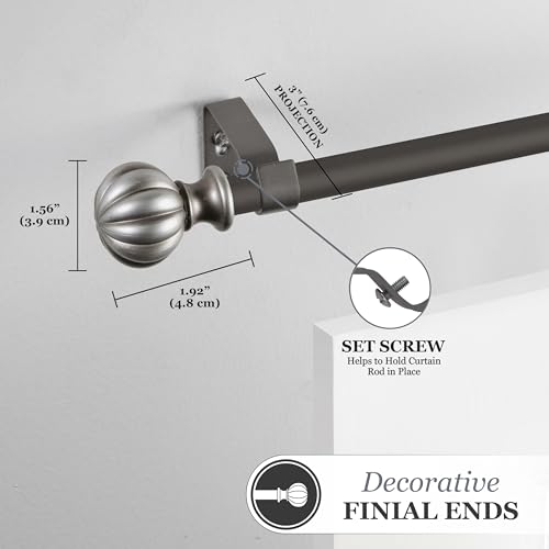Kenney Rachel Decorative Curtain Rod, Adjustable 28-48 Inch, Italian Pewter