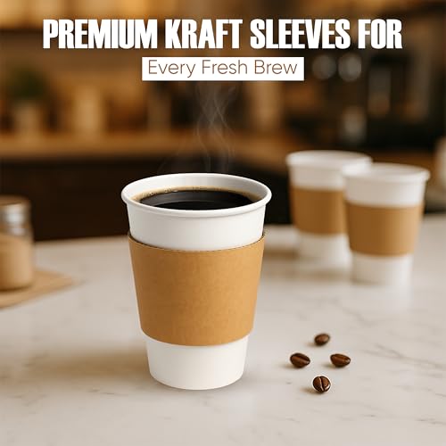 Kraft Paper Coffee Cup Sleeves - Insulated Hot Drink Holders, 100 Pack