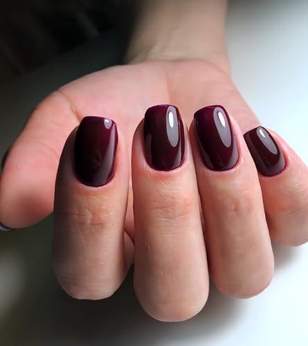 Aegenacess 07-Short Jelly Burgundy Press On Nails - Short Square 24pc Kit