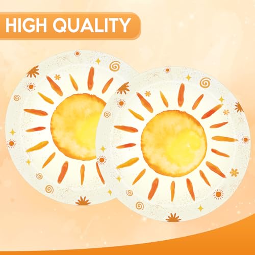 Bohemian Sunshine Party Plates - 60 Pack 7-Inch Yellow Disposable Tableware