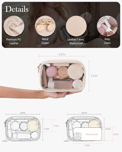 Pocmimut Small Beige Makeup Bag - TSA Approved Clear Toiletry Case