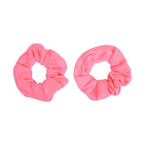Motique Accessories Set of 8 Neon Scrunchies - Pink Yellow Green Orange, Solid Jersey Cotton