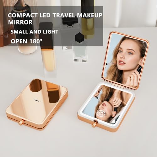 PDOZV LED Compact Makeup Mirror, 1x/3x Magnifying Portable Travel Mirror