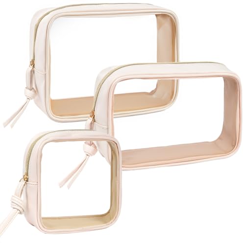 3Pcs Clear Makeup Bag Set for Travel - Waterproof White Set