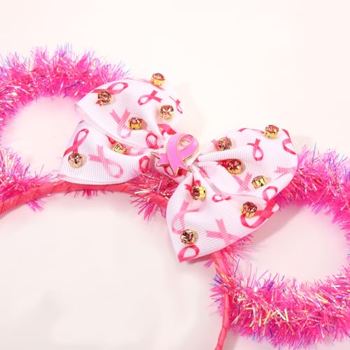 Breast Cancer Awareness Headband - Pink Ribbon Mouse Ears with Bow