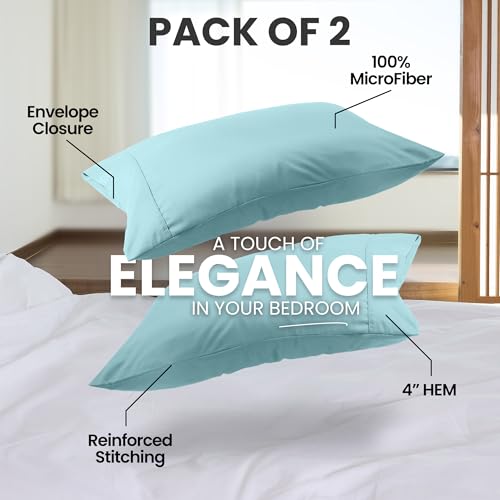 Utopia Bedding King Size Pillow Cases Set of 2 - Ultra Soft Spa Blue