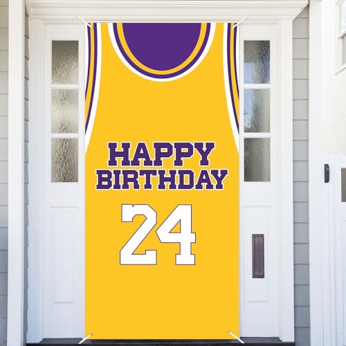 24th Birthday Basketball Banner Backdrop - Purple & Gold Decor