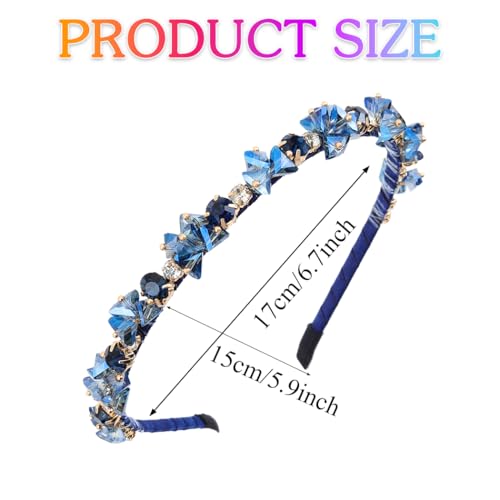 Urieo Crystal Headband with Blue Gems | Rhinestone Hair Accessory for Women