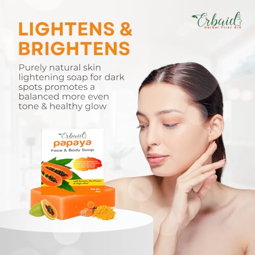 Papaya & Turmeric Skin Brightening Soap Bar for Face & Body - Reduce Dark Spots & Acne
