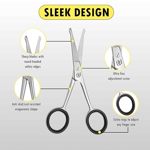 UMAHASS Nose & Ear Hair Scissors - Safety Rounded Tip Trimming Kit for Men & Women