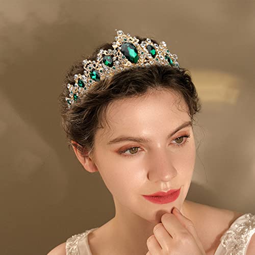 Didder Green Crystal Tiara - Baroque Crown for Women & Girls