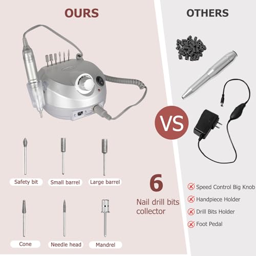 A4 Silver Electric Nail Drill Machine 30000RPM with 6 Sanding Bands & Bits for Home & Salon