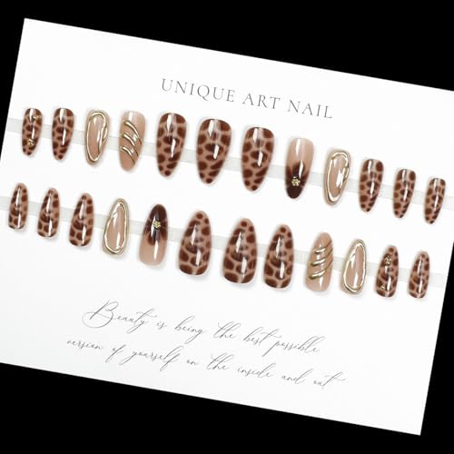 Almond Medium Leopard Press On Nails - 24 Pcs with Floral Design