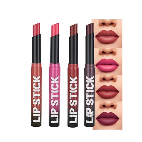 Anwuozu 4Pcs Pink & Red Lipstick Set - Matte, Hydrating, Velvety Finish, Easy Application, Model A02