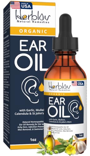 Herblov Organic Ear Oil for Ear Infections & Wax Removal - Safe for Kids & Pets