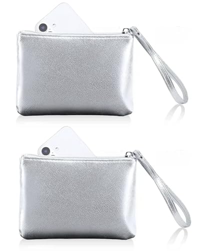 SeBUCUOO Small Silver Zipper Pouch Makeup Bag - 2 Pack Organizer