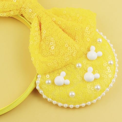 Yellow Sequin Mouse Ears Headband with Pearl - LIHELEI Costume Accessory