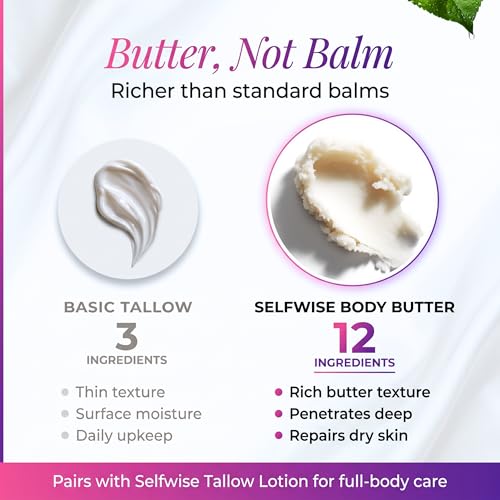 SELFWISE Beef Tallow Body Butter - Hydrating Whipped Balm for Dry Skin
