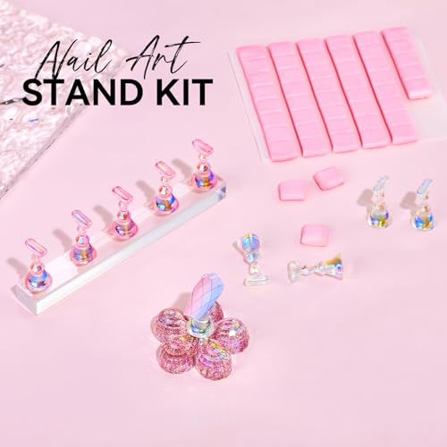 Makartt Aurora Clear Pink Magnetic Nail Stand Kit for Press-On Nail Art