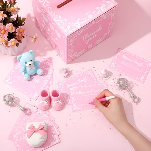 Cielito Lindo Diaper Raffle Tickets & Box Set - 50 Pink Cards