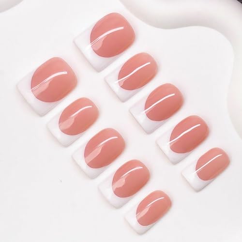 SWEKKE Short Square Press-On Nails Style 15 - Reusable White French Tips