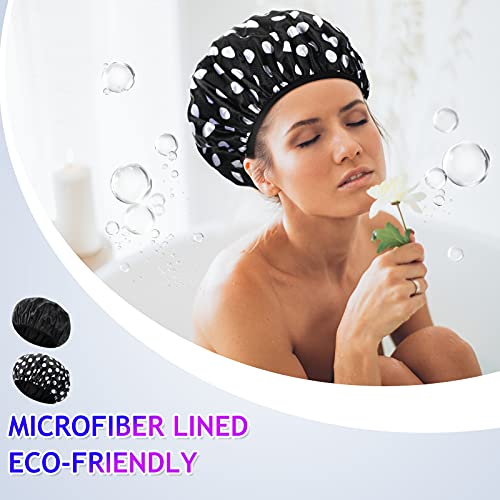Geyoga Cute Pattern 2-Pack Waterproof Shower Caps for Long Hair, Terry Lined, Breathable & Reusable