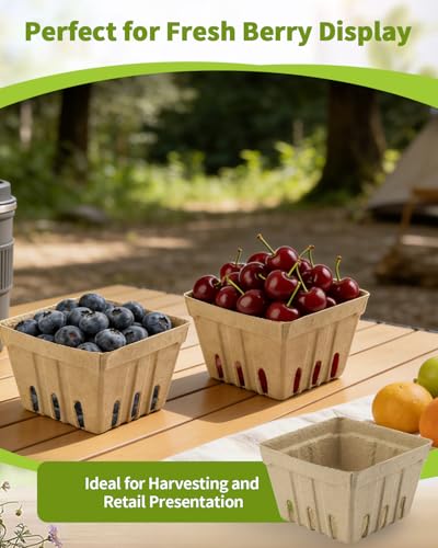 30 Pack Natural Pulp Berry Baskets - Vented Produce Containers