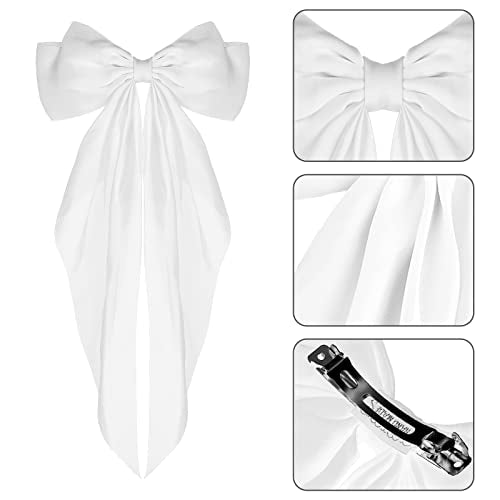 Big Bow Barrettes with Long Tail Ribbon – Satin Hair Clips for Women