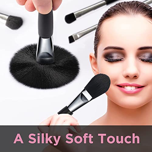 Black Mini Travel Makeup Brush Set - 5 Double-Ended Cosmetic Brushes with Pouch